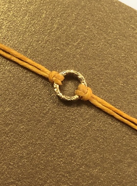 上蜡亚麻线 925银镀金 小karam圆环许愿手绳 美国Dogeared正品