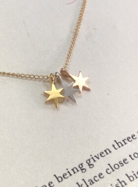 三个愿望三色三个明亮的星星银镀金链许愿项链 美国 Dogeared正品