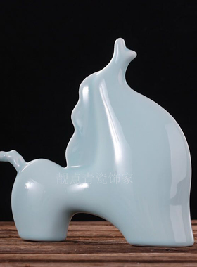 青釉红头样板间会所陈设陶瓷马