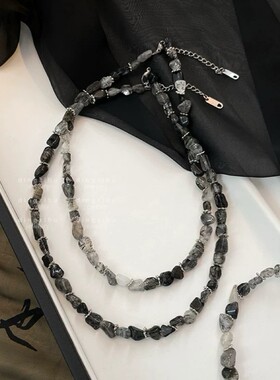 新款黑发晶项链天然石串珠随形拼接高级感个性小众百搭经典锁骨链