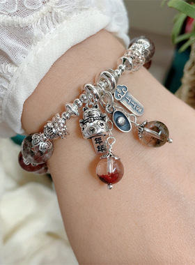 店主设计复古银饰天然四季彩幽灵招财猫手链大气个性时尚饰品