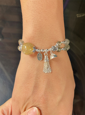 店主设计绿发晶925银转运珠流苏手链ins饰品女夏闺蜜礼物洋气百搭