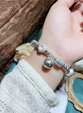 店主设计diy复古个性银饰招财猫圆球手工银手串小众饰品一手货源