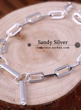 韩国回形针纯银吊坠手链定制