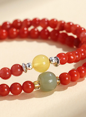 南红和田玉串珠手链女小众级感文艺南红色手串首饰闺蜜情侣饰品