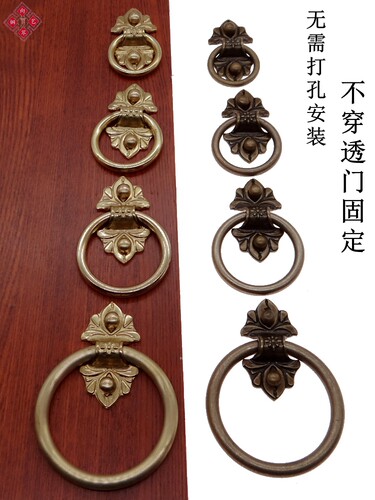 免打孔仿古铜拉手老式窗户隔扇民宿大木门复古花格门柜门纯铜把手 - 图0