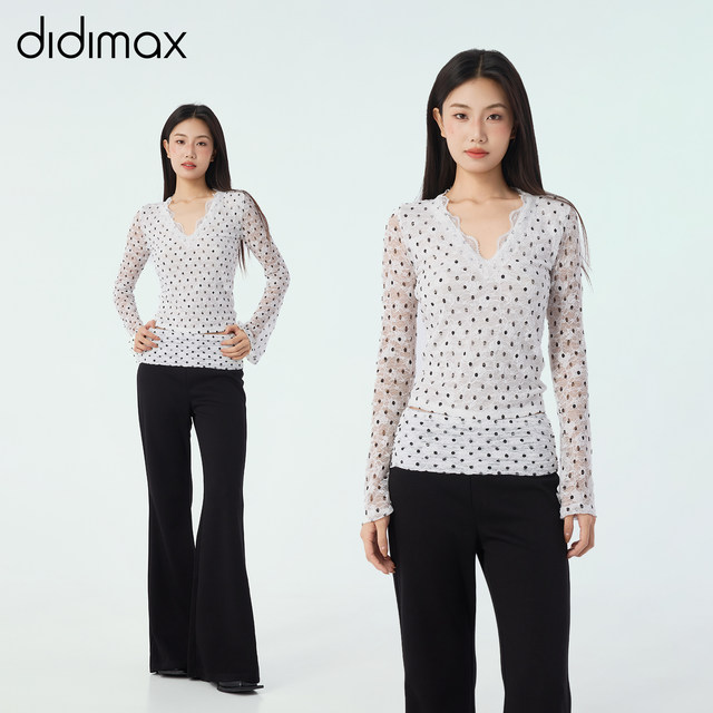 Didimax summer ໃຫມ່ສີຂາວຄໍ V- lace slim ເທິງສໍາລັບແມ່ຍິງ trousers ບາດເຈັບແລະຊຸດ X88397