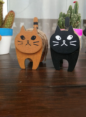 新款zakka米兰达猫可爱木质礼品饰品工艺品厂家批发证件卡挂绳