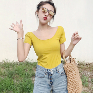 u领露背短袖T恤上衣