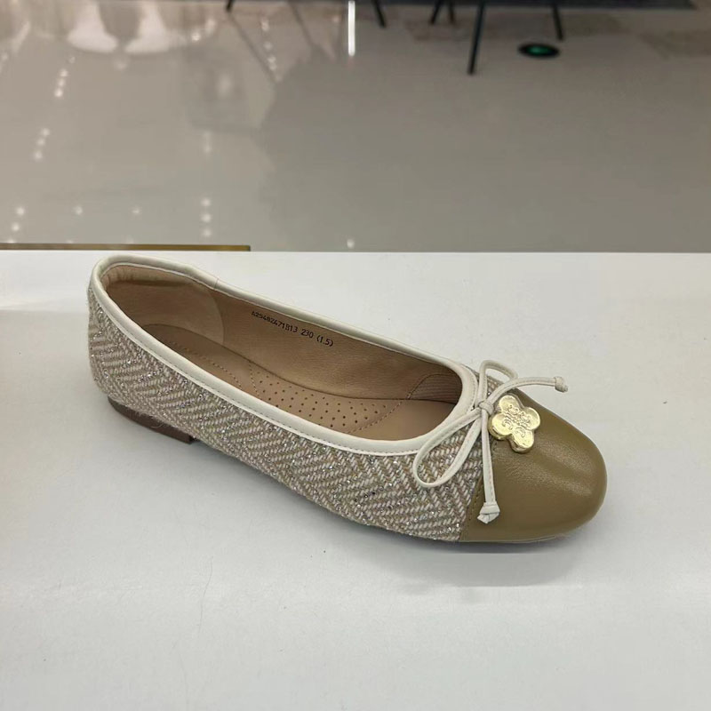 C.BANNER千百度2025秋正品圆头粗跟蝴蝶结浅口拼色单鞋A25482471 - 图3