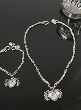 美飒精致封心锁爱翅膀女生项链竹节鱼尾勾设计感锁骨链闺蜜手链