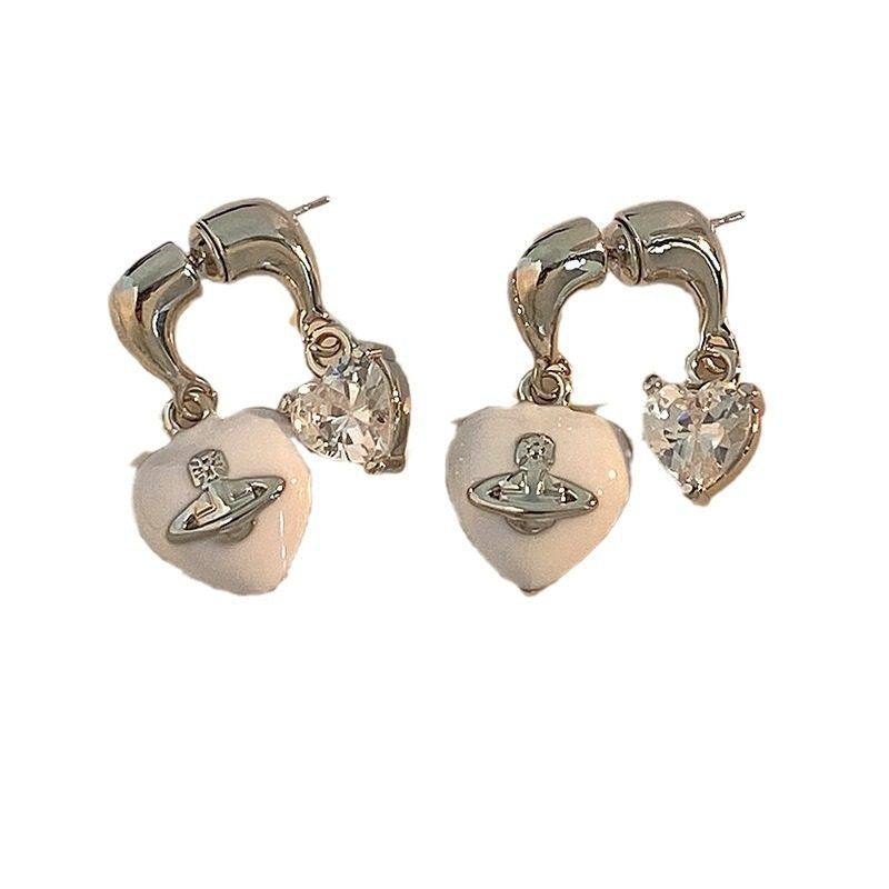 新款时尚土星心形爱心高级设计感简约画油甜酷冷淡小众前后两戴女,淘宝优惠券,粉丝福利购,淘宝优惠卷