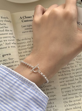 s925纯银OT扣串珠手链女冷淡风简约轻奢小众设计百搭手饰时尚百搭