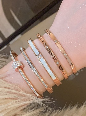 真金电镀锆石钛钢手镯韩国简约高级感手环小众气质百搭手饰女