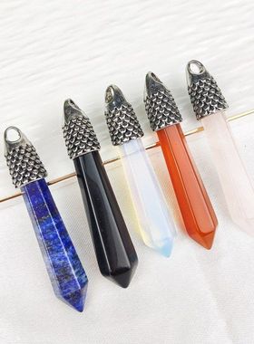 蛇紫水晶柱挂坠六角坠子复古天然