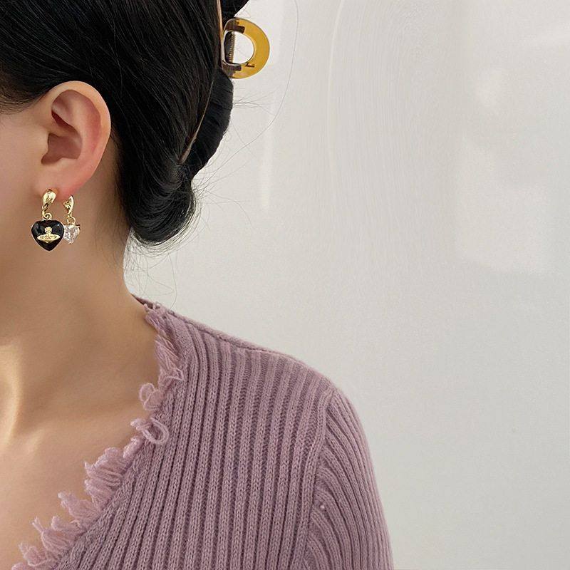 新款时尚土星心形爱心高级设计感简约画油甜酷冷淡小众前后两戴女,淘宝优惠券,粉丝福利购,淘宝优惠卷