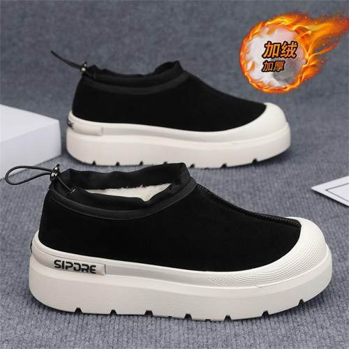 男士棉鞋2025新款冬季加绒加厚保暖懒人一脚蹬防滑厚底防滑防寒鞋 - 图2