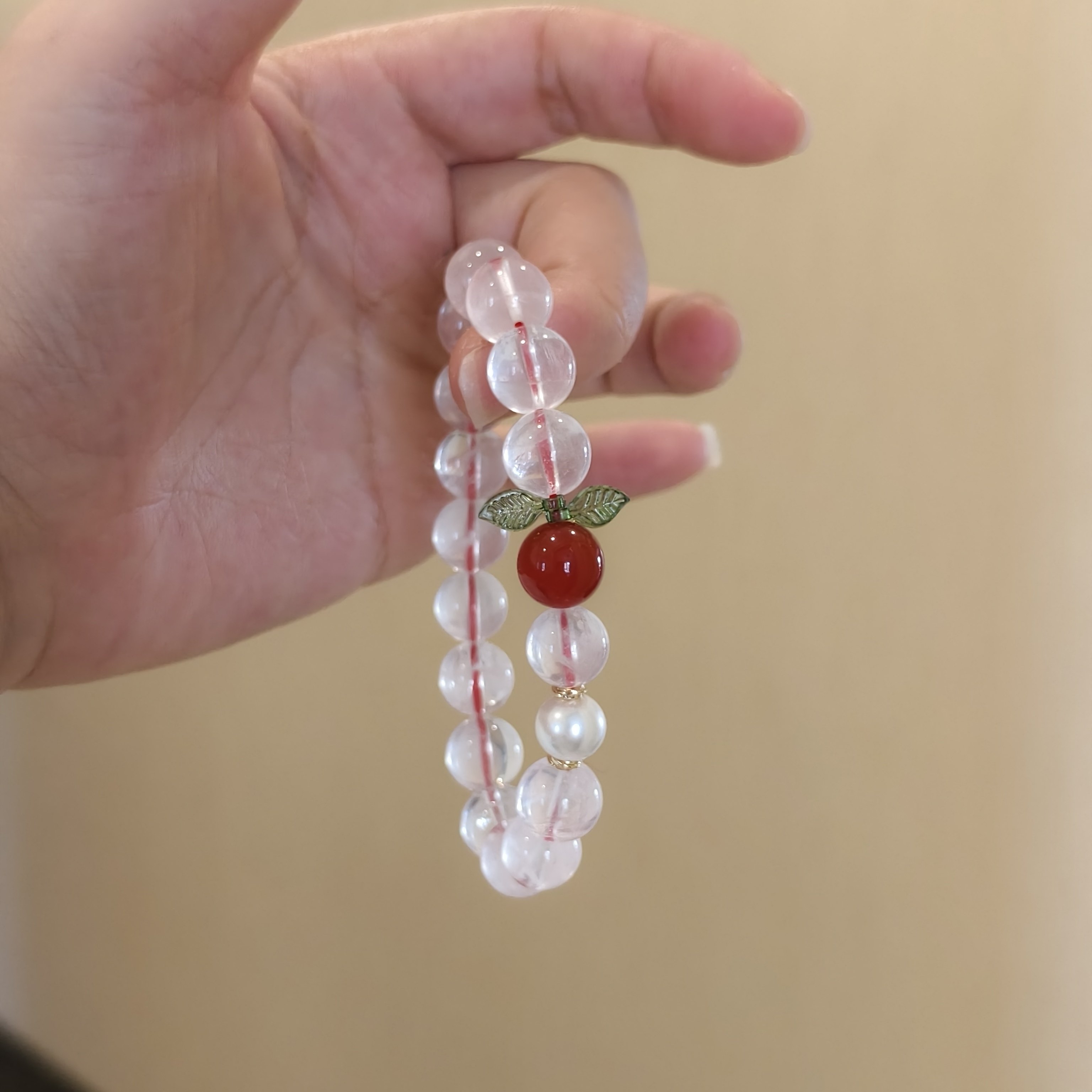 天然粉水晶手链女款单圈红苹果珍珠手链饰品送女友闺蜜生日礼物,淘宝优惠券,粉丝福利购,淘宝优惠卷