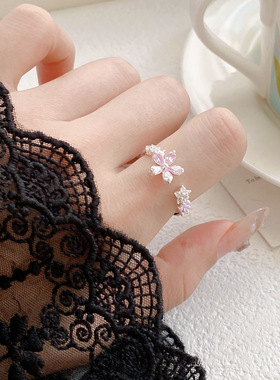 繁花锦簇冷淡风左右边可调节开口指环戒指女小众高级轻奢食指戒