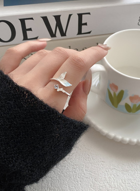 超仙人鱼尾巴海洋蓝渐变可调节开口指环戒指女小众高级轻奢食指戒