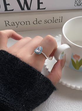 夏季天空蓝色葫芦锆石可调节开口指环戒指女小众高级轻奢食指戒