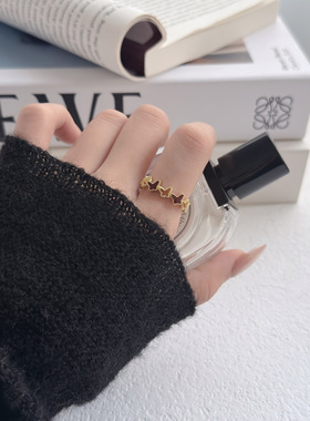 复古轻奢酒红色蝴蝶镂空可调节开口指环戒指女小众高级轻奢食指戒