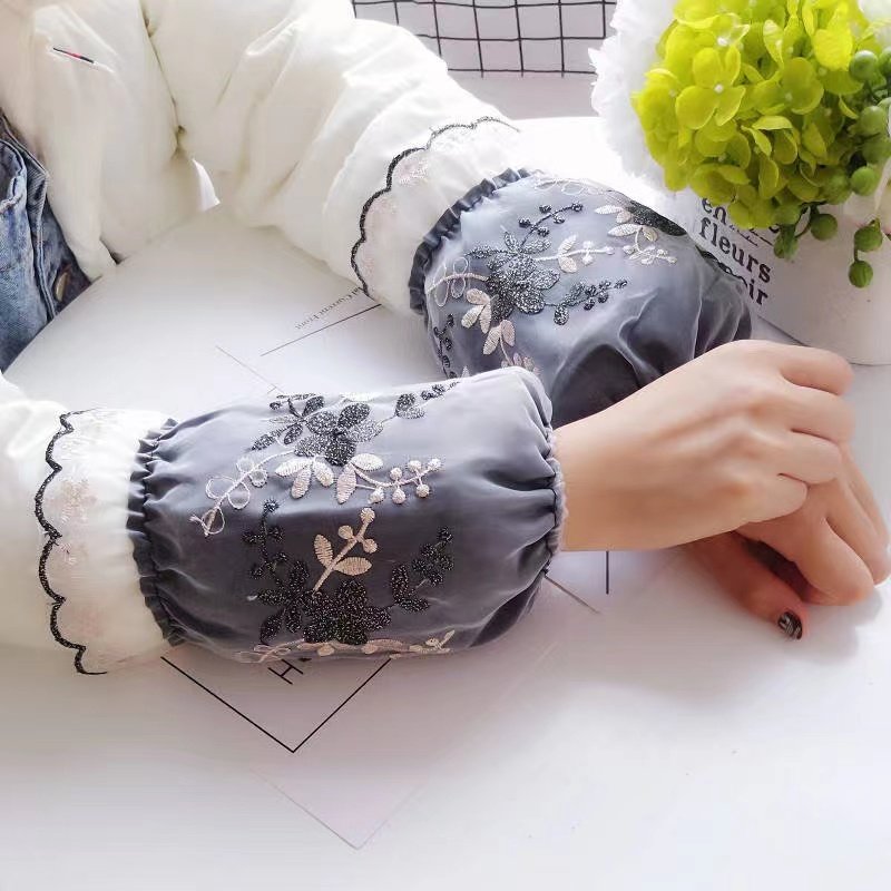 韩版双层绣花蕾丝袖套女学生防污短款可爱护袖筒头秋冬成人羽绒服,淘宝优惠券,粉丝福利购,淘宝优惠卷