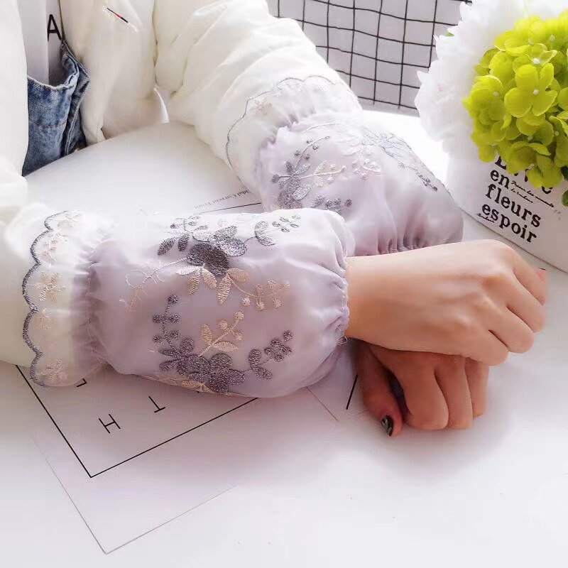 韩版双层绣花蕾丝袖套女学生防污短款可爱护袖筒头秋冬成人羽绒服,淘宝优惠券,粉丝福利购,淘宝优惠卷