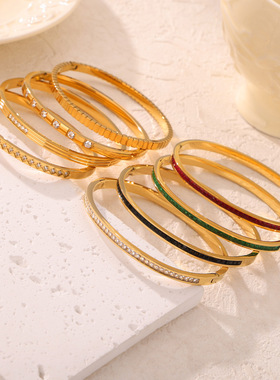 新款时尚通勤ins风简约个性设计钛钢镀金镶钻小众手镯饰品女