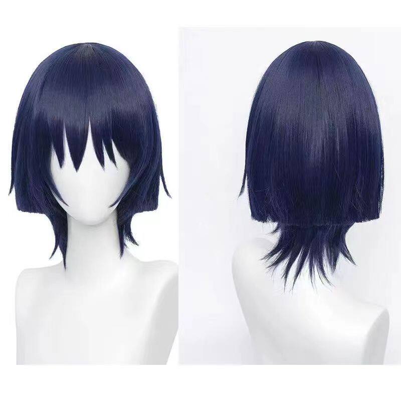 原神cos动漫假发流浪者散兵锅盖头造型黑蓝色短发散兵假发