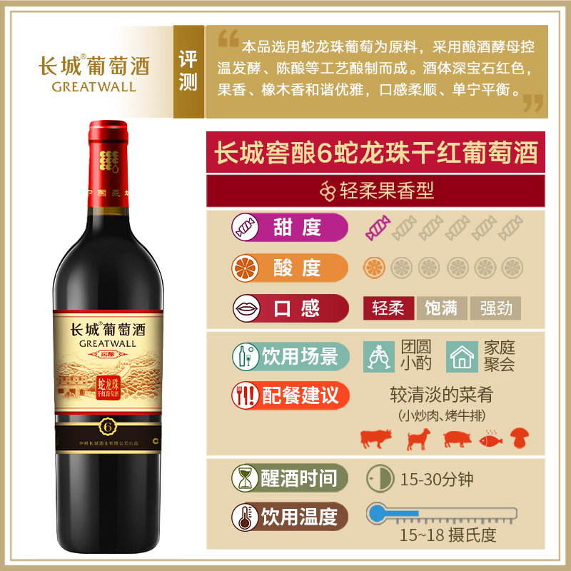 中粮长城干红葡萄酒红酒窖酿6圆筒750ml*6瓶整箱礼袋装节日送礼