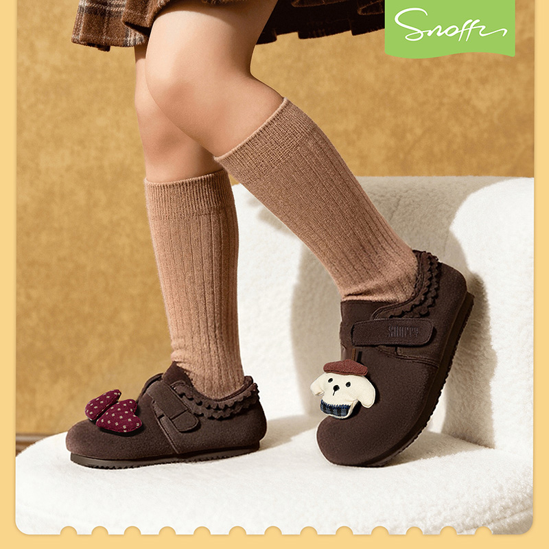欧包｜斯纳菲女童皮鞋儿童勃肯鞋秋冬新款加绒小公主牛皮保暖棉鞋 - 图1