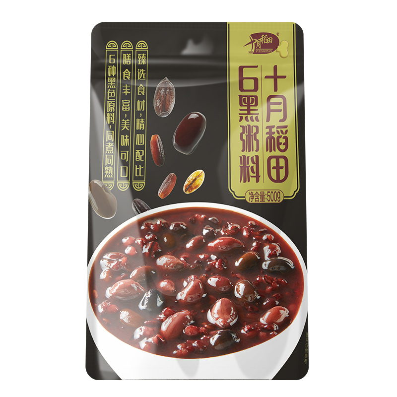 十月稻田 六黑粥料500g/袋五谷杂粮黑米黑豆黑芝麻八宝粥 - 图0