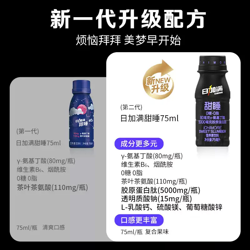 包邮 日加满甜睡胶原蛋白肽营养素饮料75ml*12瓶GABA+茶叶茶氨酸