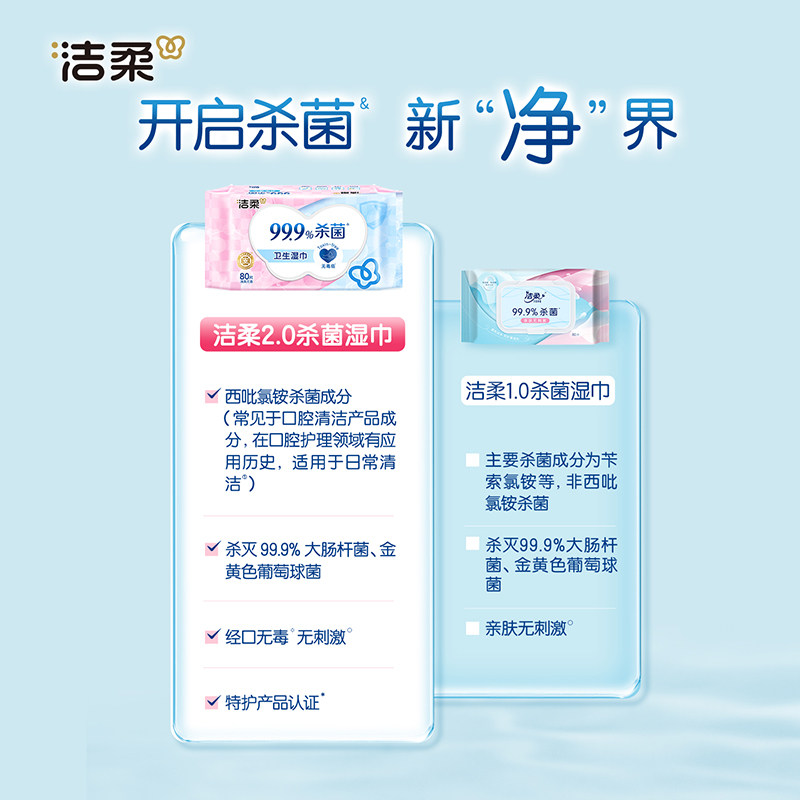 【下拉享优惠】洁柔卫生湿巾99.9%杀菌率/小奶皮清洁湿巾纸实惠装