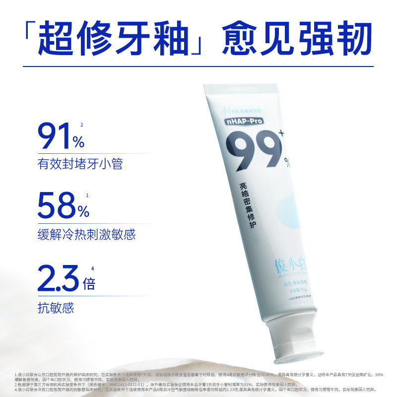 俊小白修护牙膏牙釉质羟基磷灰石含氟亮白清新口气