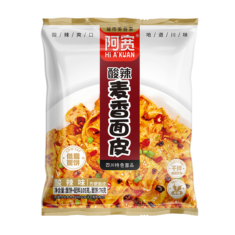 阿宽麦香面皮凉皮四川特产干拌宽面105g*1袋方便面非油炸速食食品 - 图0