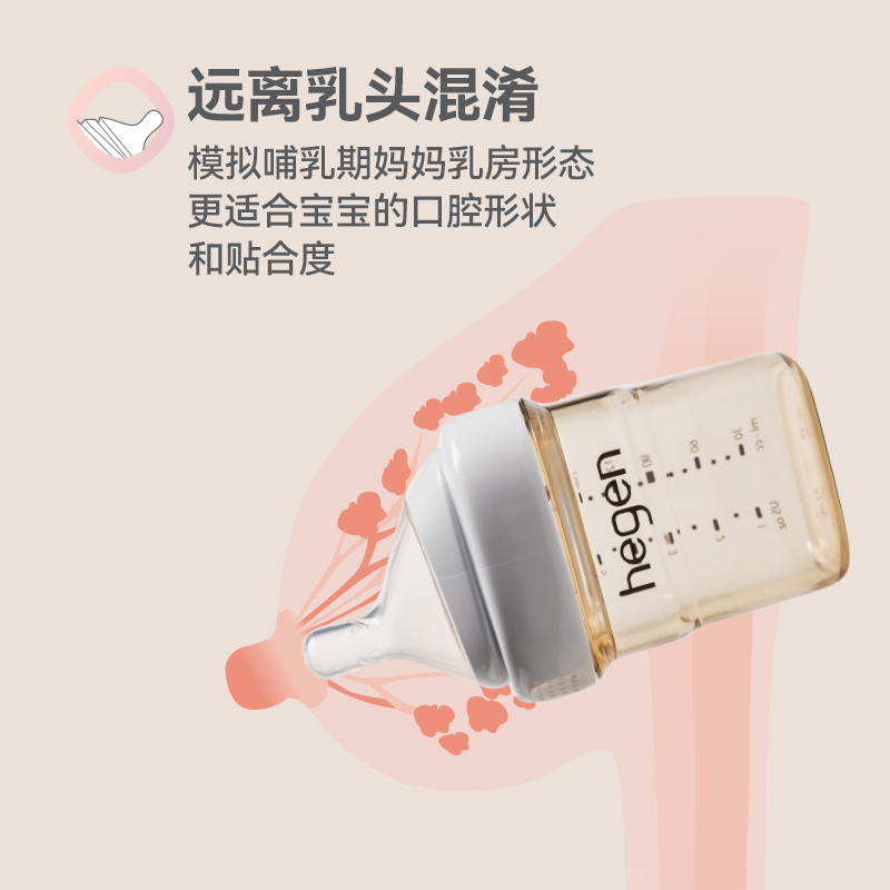 新加坡hegen大宝宝奶瓶330ml宽口径PPSU仿母乳硅胶奶嘴耐摔易清洗