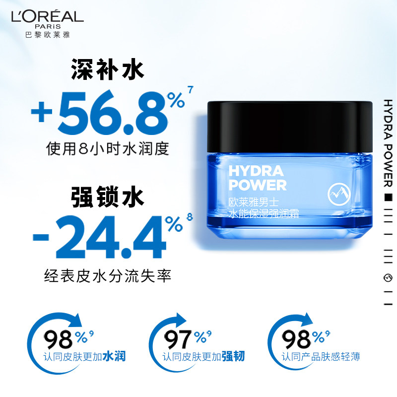 欧莱雅水能保湿强润霜滋润露润肤霜 天猫超市男士面部乳霜