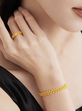 周大福镂空蕾丝蝴蝶结足金戒指女