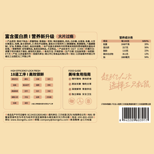 Three Squirrels sell high-protein dried meat in bulk