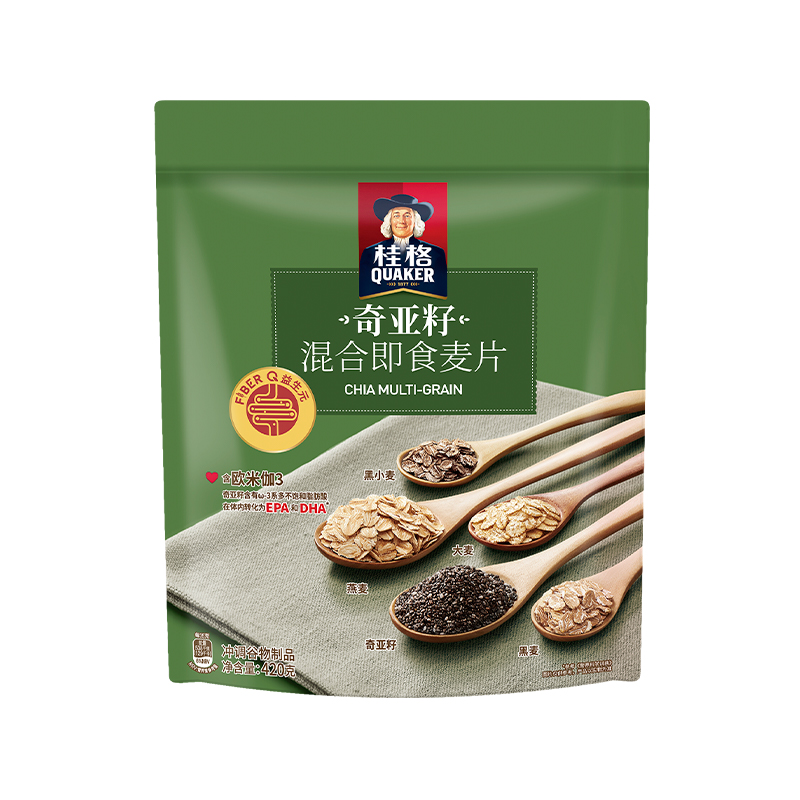 桂格即食奇亚籽混合麦片420g*1袋早餐冲饮免煮-图0