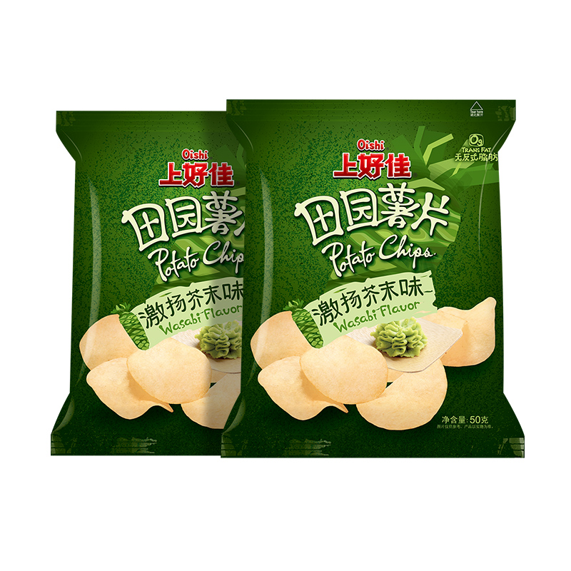 上好佳田园薯片芥末味50g*2包办公室早餐零食怀旧儿童休闲食品-图0