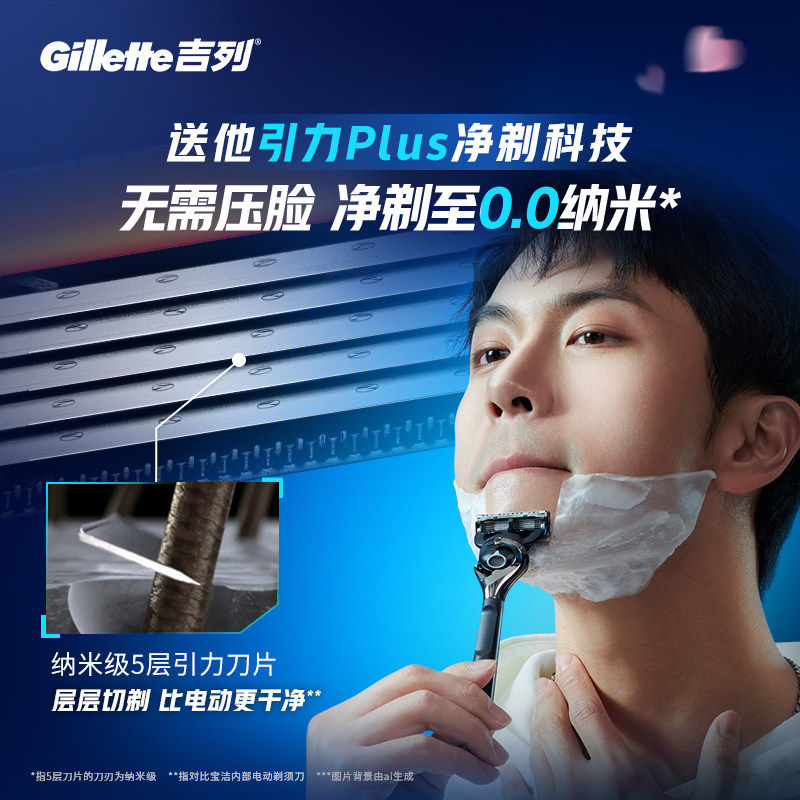【专享淘金币补贴】吉列引力盒LOVE礼盒男士手动剃须刀送男友父亲