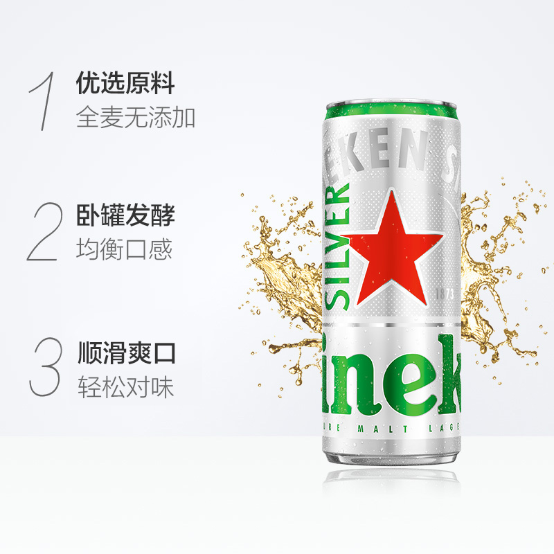 喜力星银（Heineken Silver）啤酒330ml*24听/箱罐装 - 图1