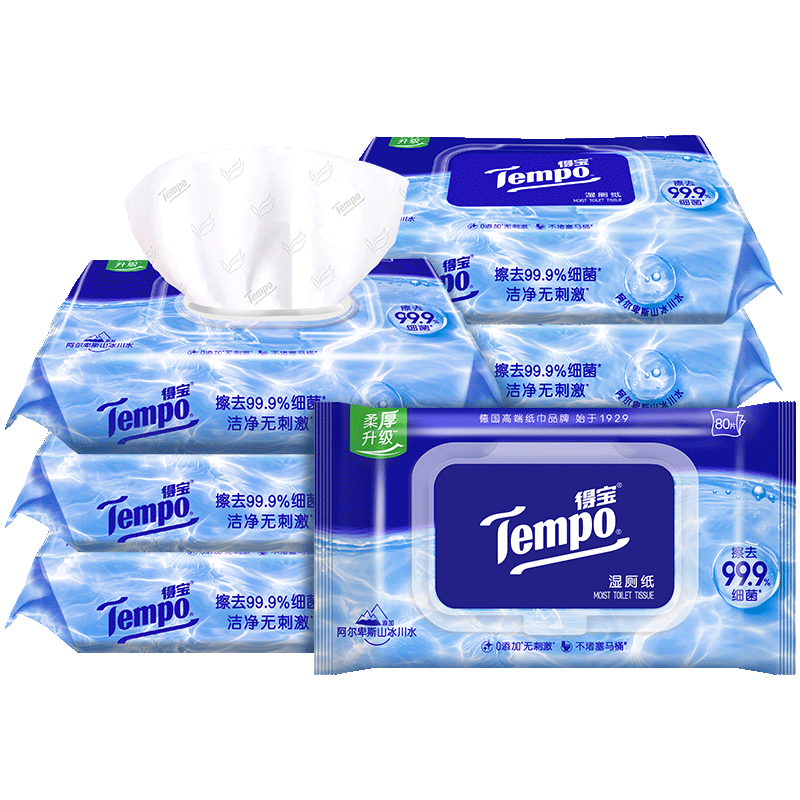 【爆款推荐】Tempo/得宝湿厕纸纯水洁厕湿纸巾胶盖装湿纸巾箱装