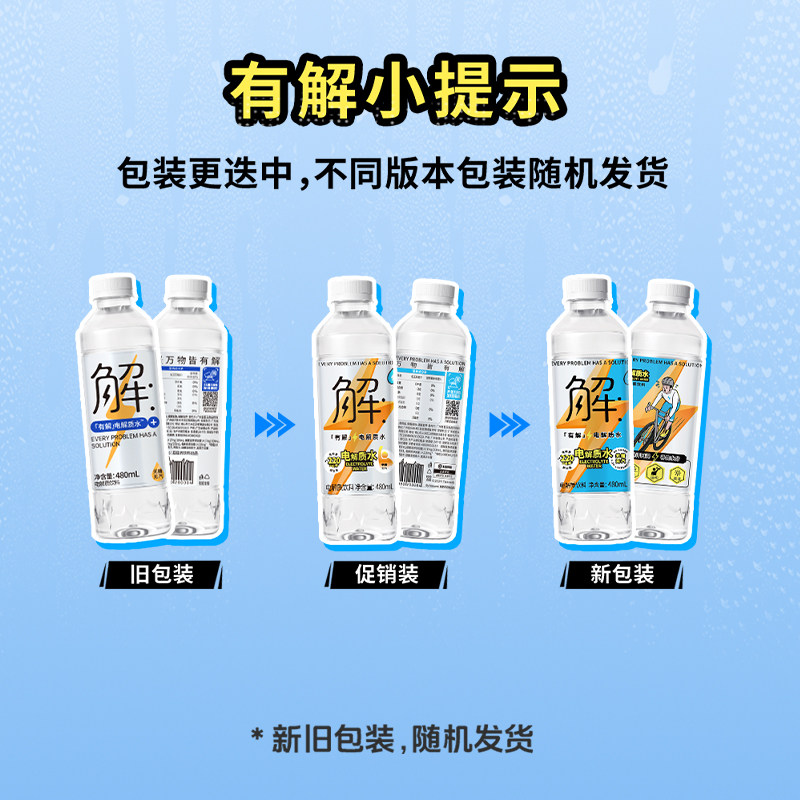 屈臣氏有解电解质无糖碱性饮用水补充能量480mL*15瓶补水运动