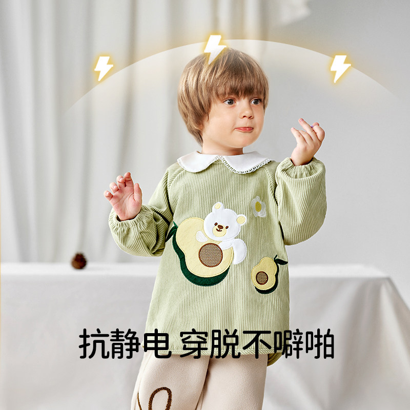 欧孕儿童灯芯绒罩衣宝宝吃饭围兜防水防脏防油幼儿园围裙反穿衣,淘宝优惠券,粉丝福利购,淘宝优惠卷