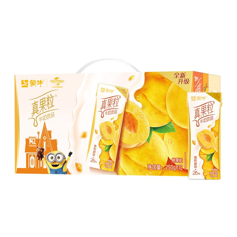 蒙牛真果粒桃果粒口味250g*12盒/整箱优质黄桃Q弹果粒【礼盒装】 - 图0