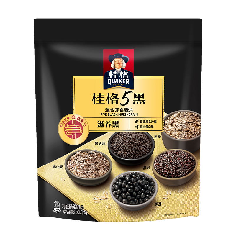 QUAKER/桂格五黑混合即食冲饮燕麦片518g*1袋营养代餐出游早餐 - 图0